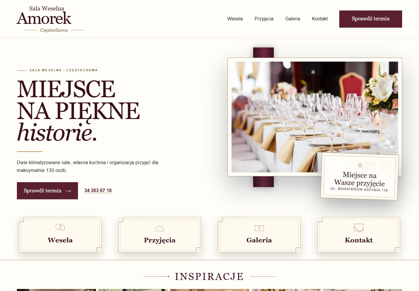 Pierwszy ekran niezależnej propozycji redesignu sali Amorek na desktopie