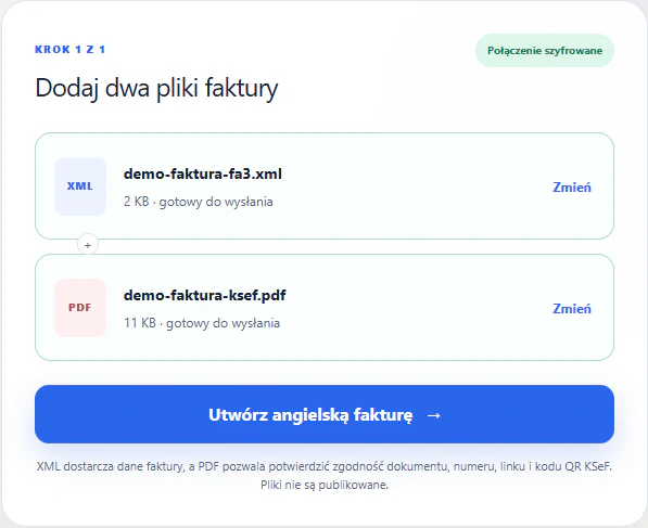 Wybrane syntetyczne pliki XML i PDF w Angielskiej Fakturze