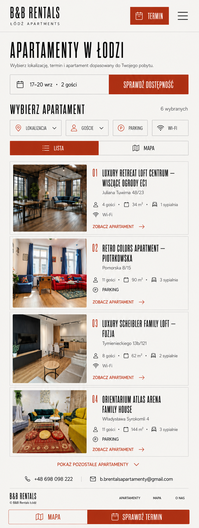 Mobilna koncepcja katalogu Apartamenty Łódź z wyborem terminu