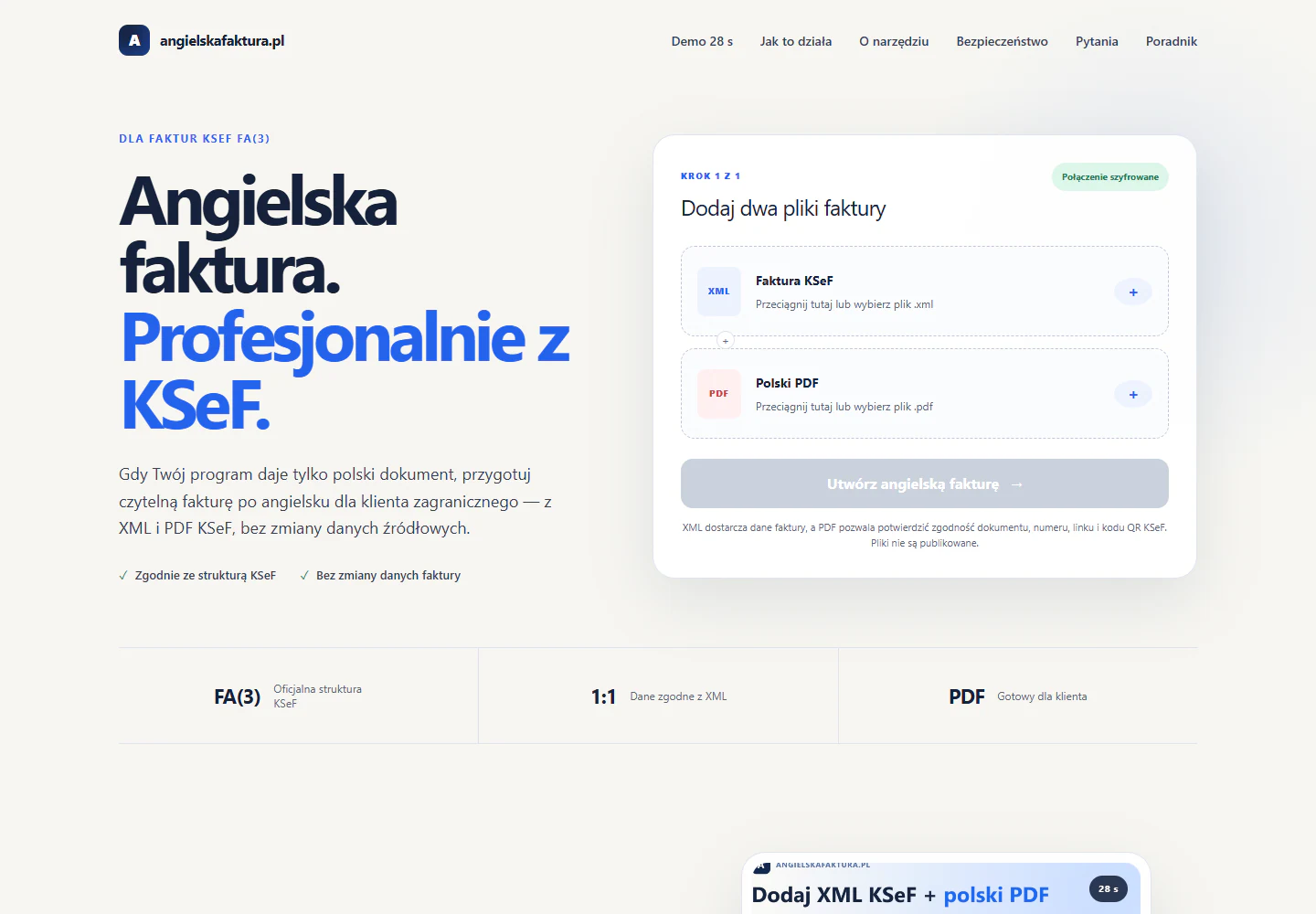 Rzeczywisty ekran startowy aplikacji Angielska Faktura